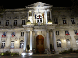 Front of the City Hall at the Place de l`Horloge square, by night