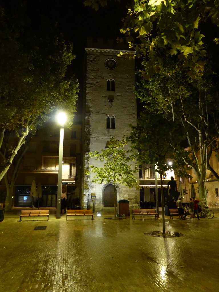 The Tour Saint-Jean-le-Vieux tower at the Place Pie square, by night