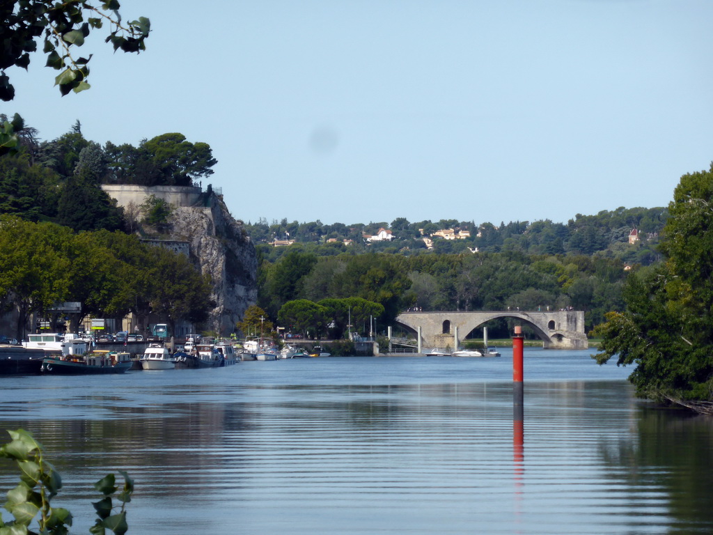 The Pont Saint-Bénézet bridge over the Rhône river, viewed from a parking place next to the Route Touristique du Dr. Pons road