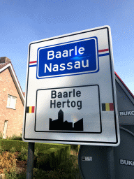 Sign of Baarle-Nassau and Baarle-Hertog at the Turnhoutseweg street