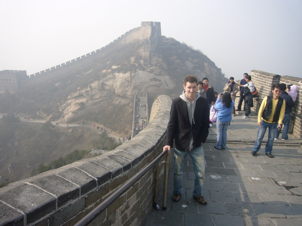 Tim on the Badaling Great Wall near the Eighth Tower of the North Side, with a view on the Seventh and Sixth Tower