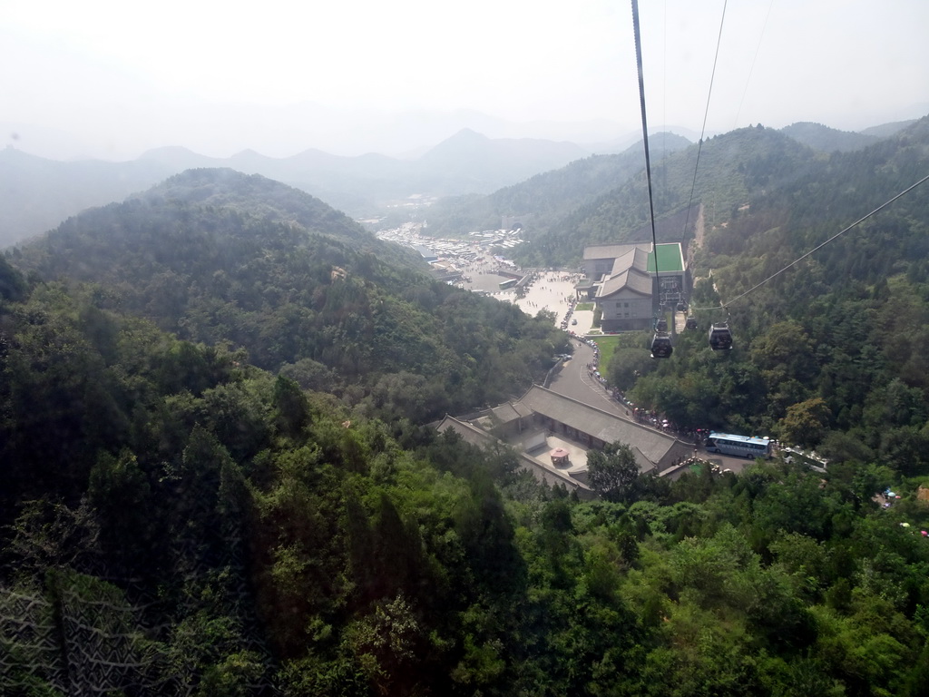 The parking lot and entrance building to the cable lift to the Badaling Great Wall, viewed from the cable cart