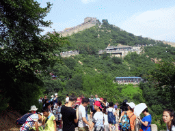 The Eighth Tower of the North Side of the Badaling Great Wall and the entrance to the cable lift, viewed from a path near the Sixth Tower