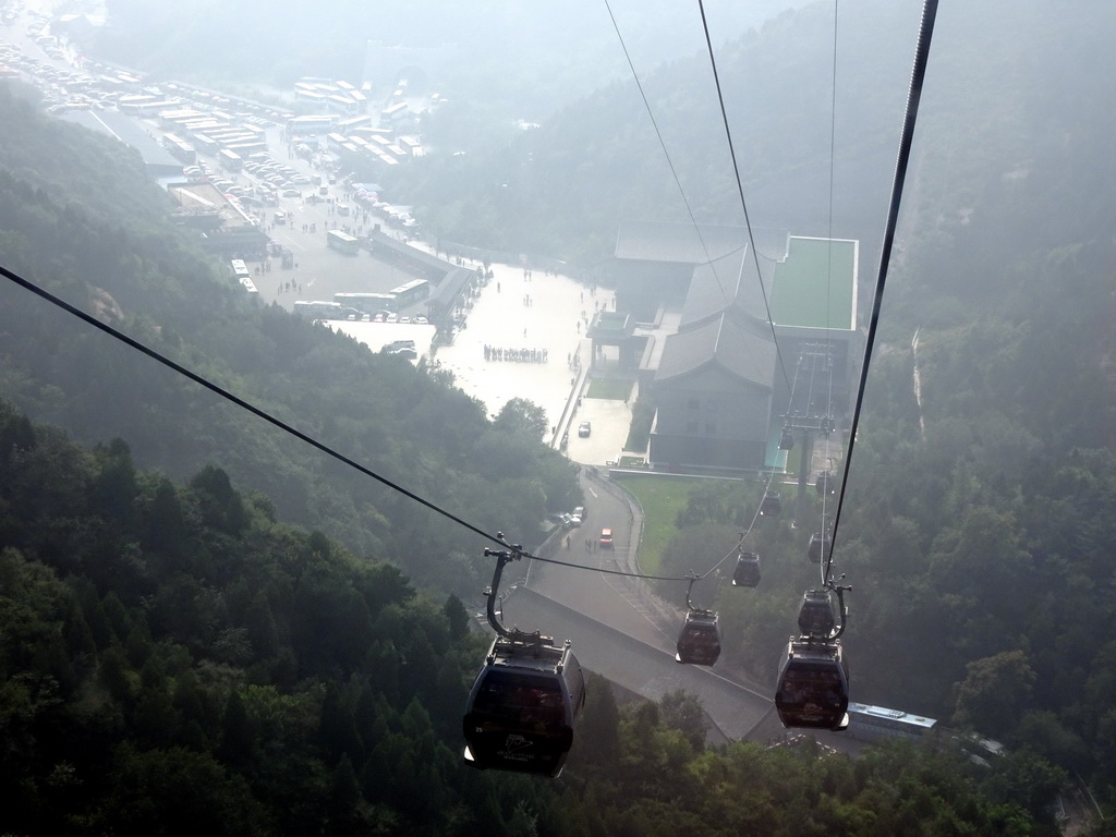 The parking lot and entrance building to the cable lift to the Badaling Great Wall, viewed from the cable cart