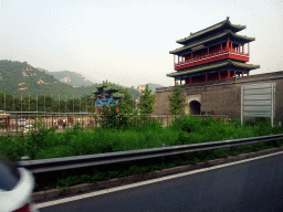 Pavilion and Gate to the Juyongguan Great Wall, viewed from the tour bus on the G6 Jingzang Expressway
