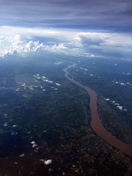 The Mekong river on the border of Loas and Thailand and the town of Ban Thaphô, viewed from the airplane from Haikou