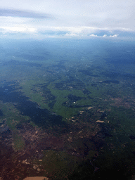 The Chi river at the border of the Changwat Yasothon and Changwat Roi Et provinces of Thailand, viewed from the airplane from Haikou