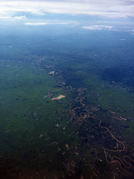 The Mun river at the border of the Changwat Surin and Buriram provinces of Thailand, viewed from the airplane from Haikou