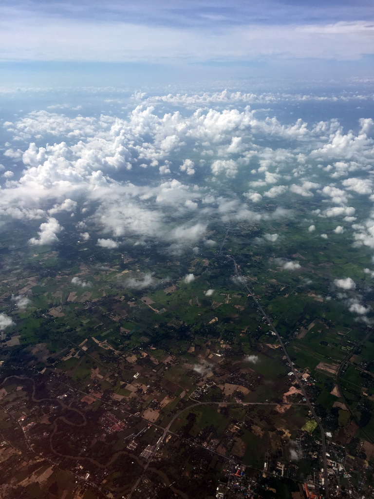 Towns and river at the northeast side of Bangkok, viewed from the airplane from Haikou