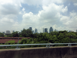 Skyscrapers in the city center, viewed from the taxi on the Sirat Expressway
