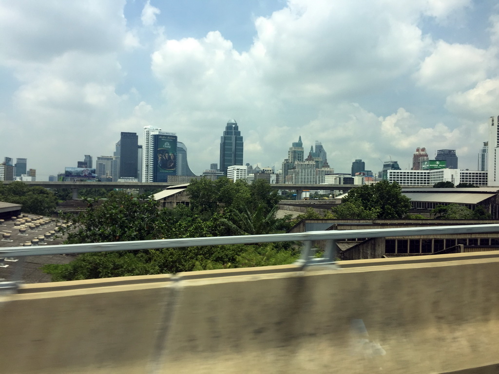 Skyscrapers in the city center, viewed from the taxi on Chaturathid Road