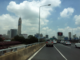Chaturathid Road, the Baiyoke Tower II and other skyscrapers in the city center, viewed from the taxi