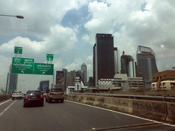 The Central Embassy building and other skyscrapers, viewed from the taxi on Chaturathid Road
