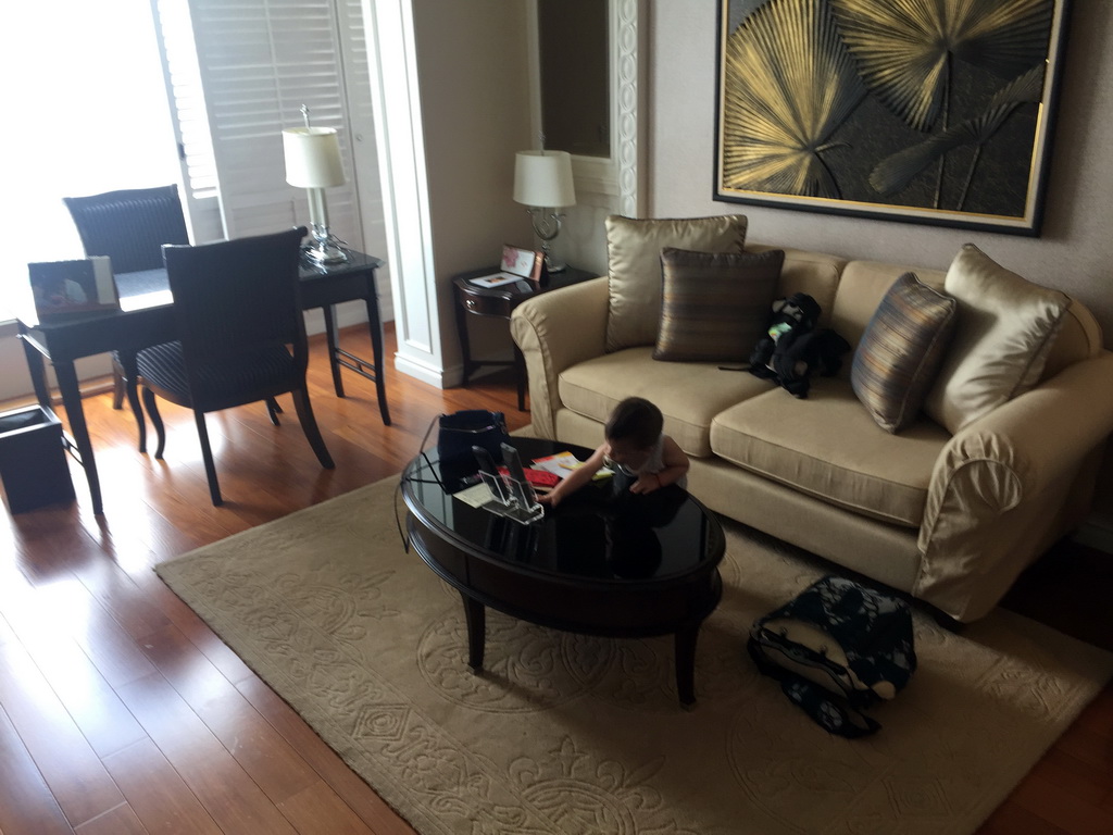 Max in our living room at the Grande Centre Point Hotel Ratchadamri Bangkok