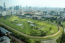 The Royal Bangkok Sports Club golf course, Chulalongkorn University, the MahaNakhon building, the State Tower, the Bangkok River Park Condominium and other skyscrapers in the city center, viewed from our room at the Grande Centre Point Hotel Ratchadamri Bangkok