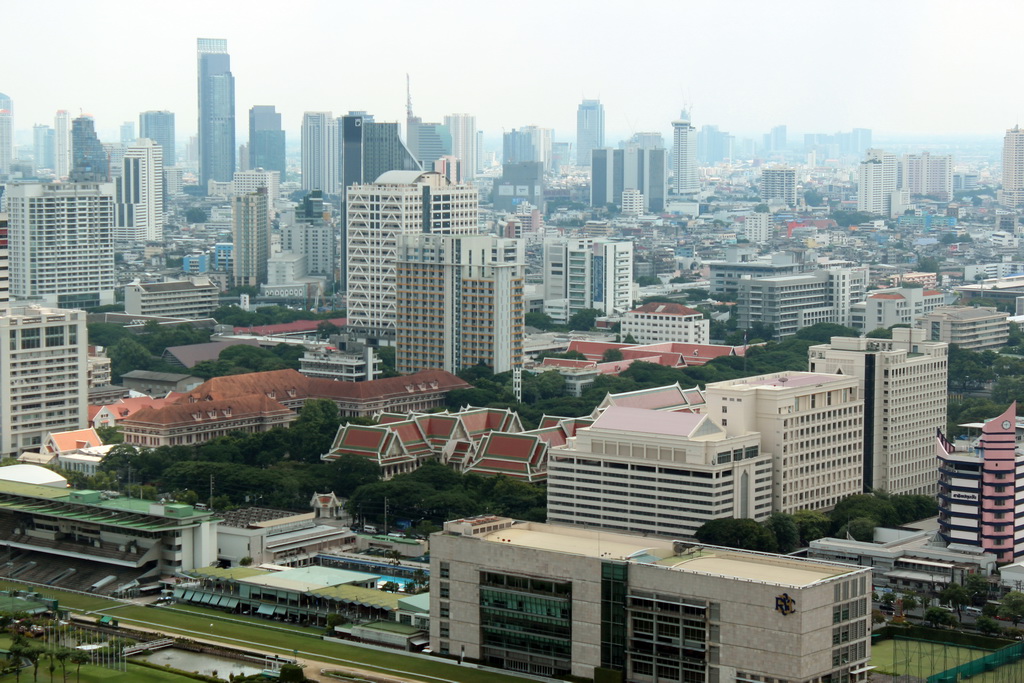 Chulalongkorn University and skyscrapers in the city center, viewed from our room at the Grande Centre Point Hotel Ratchadamri Bangkok