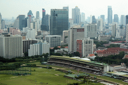 The Royal Bangkok Sports Club golf course, the State Tower and skyscrapers in the city center, viewed from our room at the Grande Centre Point Hotel Ratchadamri Bangkok