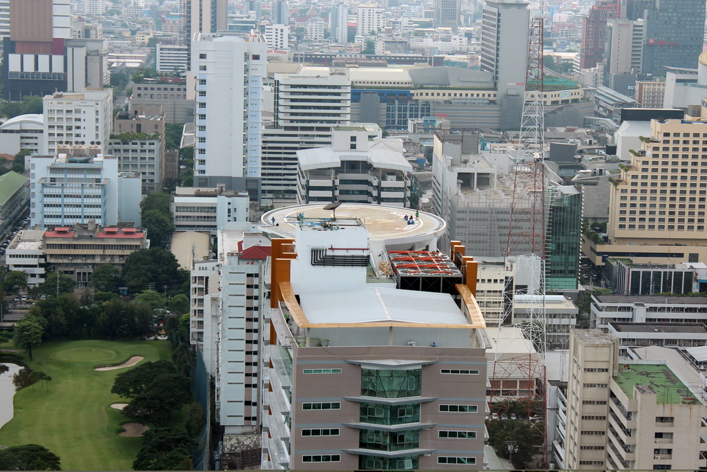 The Royal Bangkok Sports Club golf course and skyscrapers in the Central Business District, viewed from our room at the Grande Centre Point Hotel Ratchadamri Bangkok