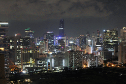 Chulalongkorn University, the MahaNakhon building and other skyscrapers in the city center, viewed from our room at the Grande Centre Point Hotel Ratchadamri Bangkok, by night