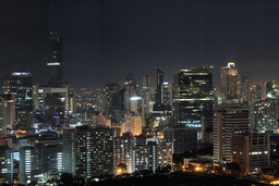 The MahaNakhon building, the State Tower and other skyscrapers in the city center, viewed from our room at the Grande Centre Point Hotel Ratchadamri Bangkok, by night