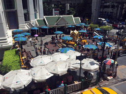 The Erawan Shrine at the crossing of Ratchadamri Road and Phloen Chit Road, viewed from the skywalk