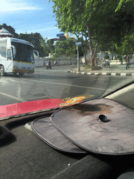 Mahakan Fort at Ratchadamnoen Klang Road, and the Wat Saket temple, viewed from the taxi