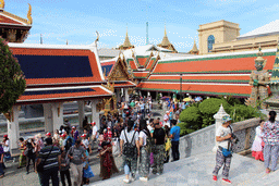 The Hor Phra Rajphongsanusorn hall, a pavilion at the northwest side of the Chapel of the Emerald Buddha and a Yaksha statue at the Temple of the Emerald Buddha at the Grand Palace