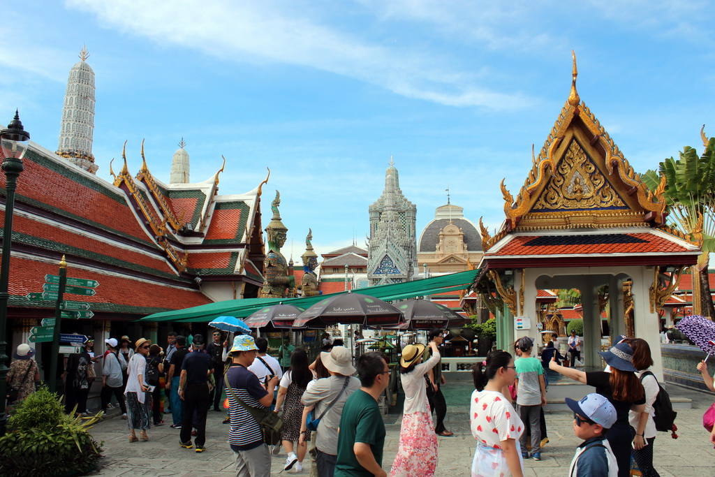 Pavilion, the Hor Phra Gandhararat hall and the Ramakian Mural Cloisters at the east side of the Chapel of the Emeral Buddha at the Temple of the Emerald Buddha at the Grand Palace