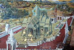 Tapestry on the wall of the Ramakian Mural Cloisters at the Temple of the Emerald Buddha at the Grand Palace