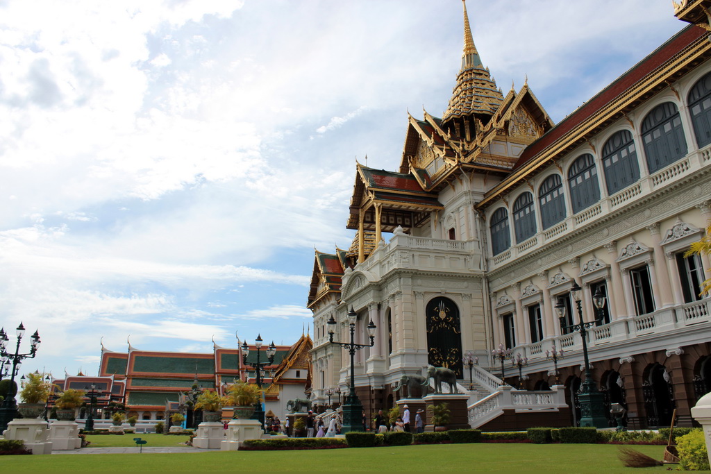 Front of the Chakri Maha Prasat hall and the Dusit Maha Prasat hall at the Grand Palace