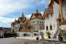 Front of the Chakri Maha Prasat hall, Dusit Maha Prasat hall and pavilion at the Grand Palace