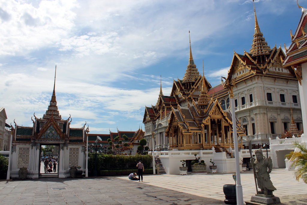 Front of the Chakri Maha Prasat hall and gate and pavilion at the Grand Palace