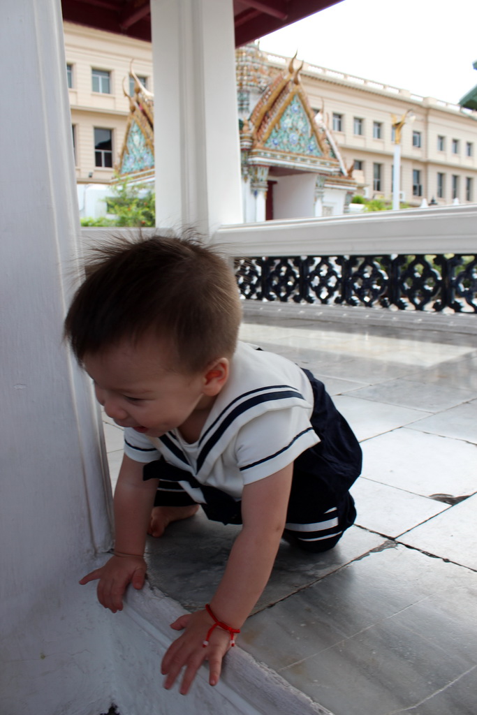 Max at a gallery in front of the Dusit Maha Prasat hall at the Grand Palace