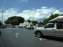 Mahakan Fort at Ratchadamnoen Klang Road, and the Wat Saket temple, viewed from the taxi