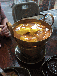 `Southern Yellow Hot and Spicy Soup with Coconut Shoot and Sea Bass` dish at the Nara Thai Cuisine restaurant at the Central World shopping mall