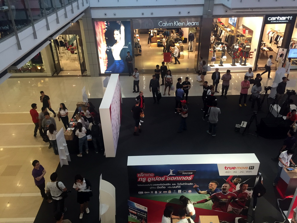 Commercial stand of the TrueMove H mobile provider at the Central World shopping mall, viewed from above