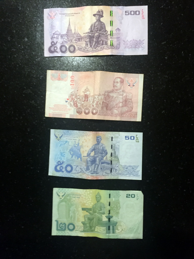 Thai bank notes in our room at the Grande Centre Point Hotel Ratchadamri Bangkok