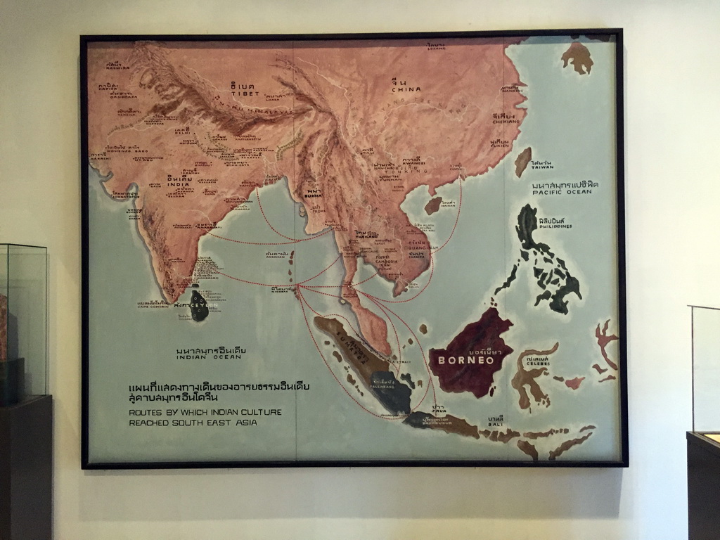 Map of the routes by which Indian culture reached South East Asia, at the Asian Art room at the Ground Floor of the Maha Surasinghanat Building at the Bangkok National Museum