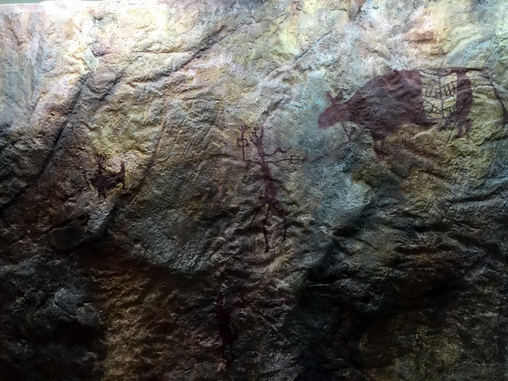 Prehistoric wall drawings, at the Prehistory room at the First Floor of the Maha Surasinghanat Building at the Bangkok National Museum, with explanation