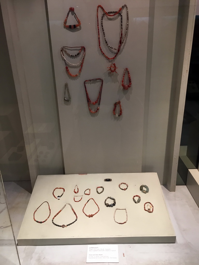 Stone and Glass Beads, at the Prehistory room at the First Floor of the Maha Surasinghanat Building at the Bangkok National Museum, with explanation