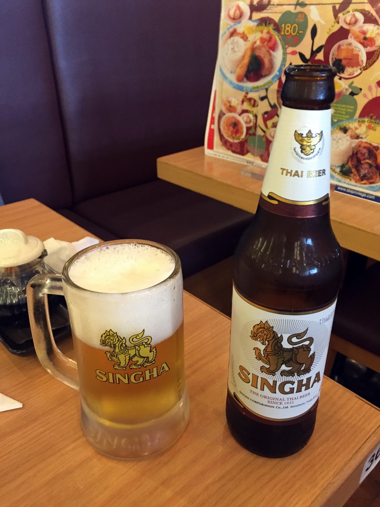 Singha beer at the Waraku restaurant at the Central World shopping mall