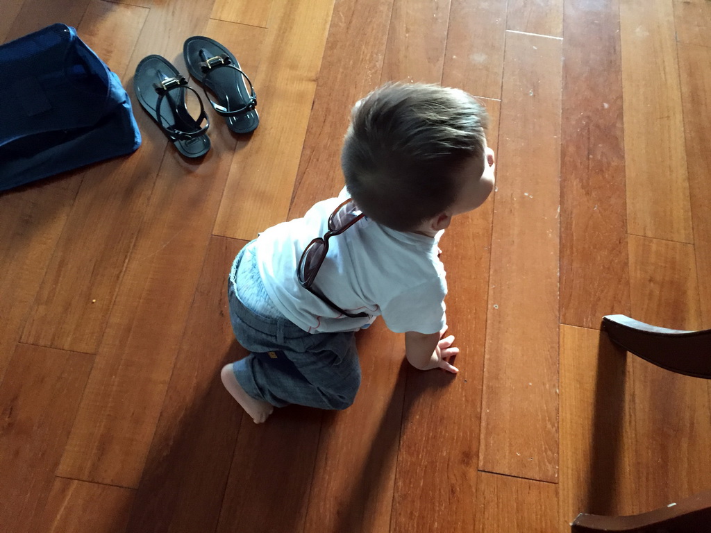 Max on the floor of our living room at the Grande Centre Point Hotel Ratchadamri Bangkok