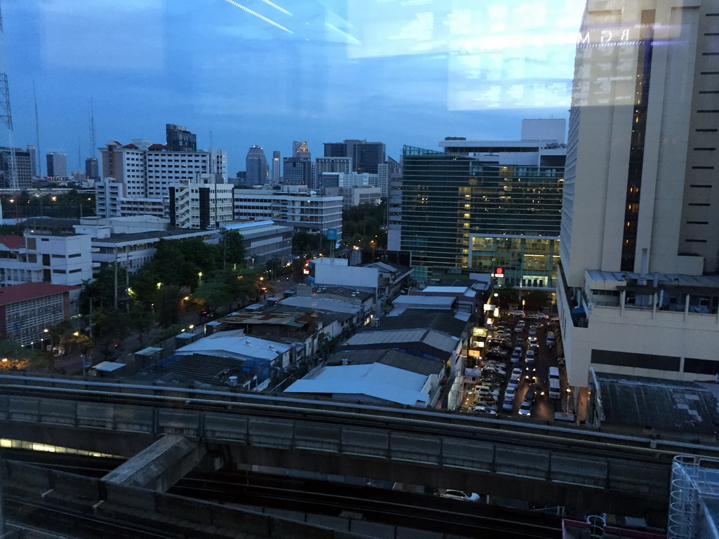 View from the elevator at the south side of the Siam Paragon shopping mall, at sunset