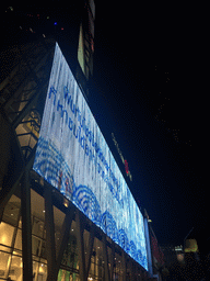 Big screen at the southeast side of the Central World shopping mall at Rama I Road, by night