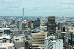 The Siam Paragon shopping mall, the United Nations ESCAP building and skyscrapers in the Central Business District, viewed from our room at the Grande Centre Point Hotel Ratchadamri Bangkok