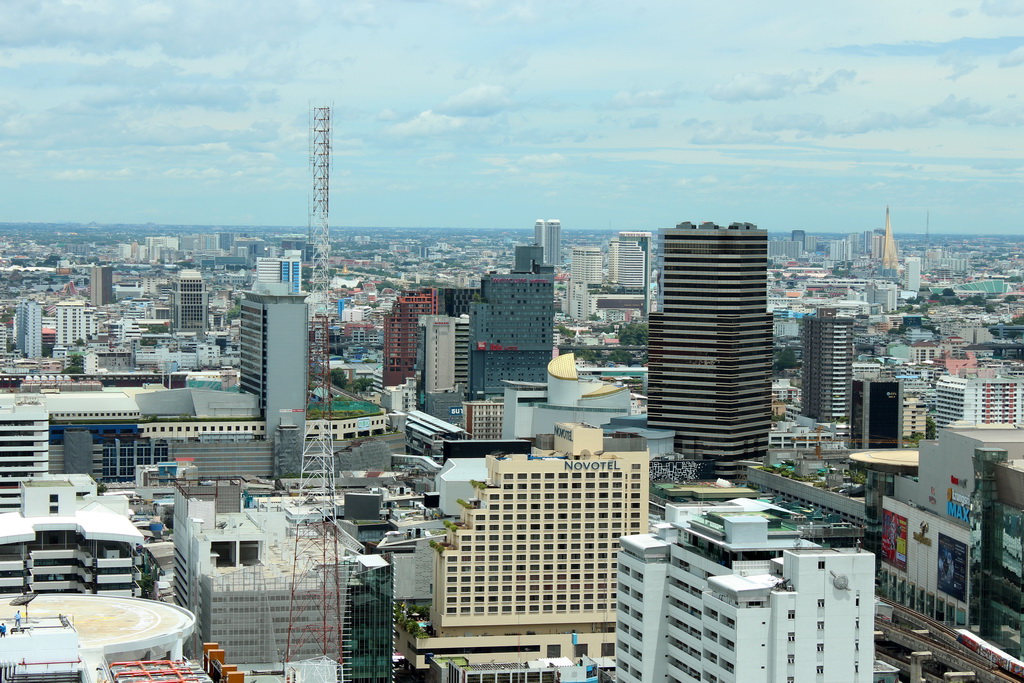 The Siam Paragon shopping mall, the United Nations ESCAP building and skyscrapers in the Central Business District, viewed from our room at the Grande Centre Point Hotel Ratchadamri Bangkok