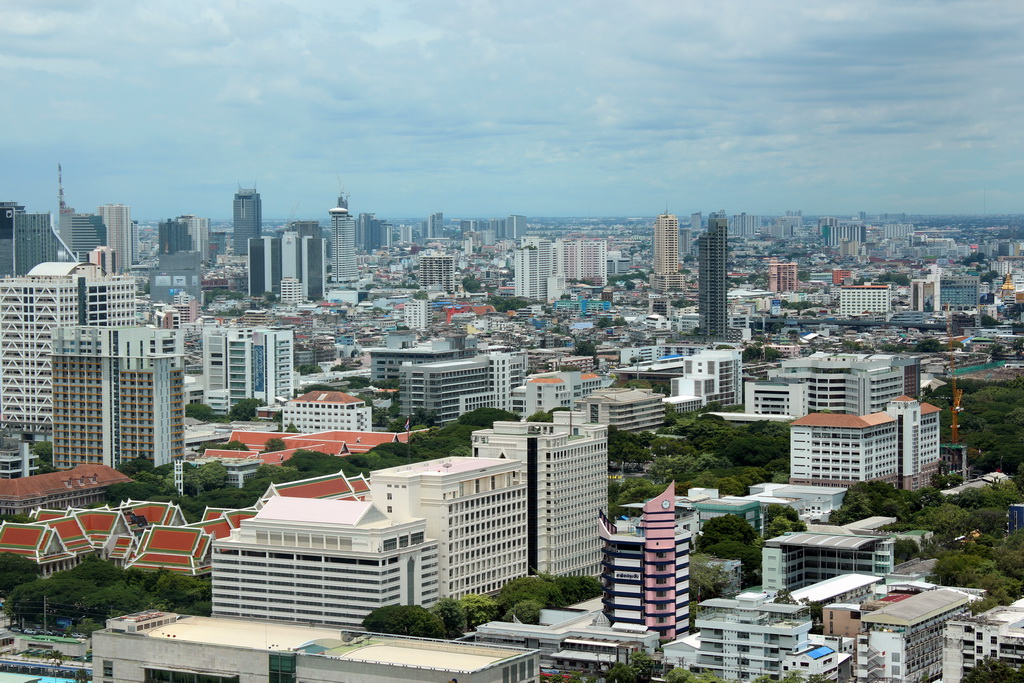 Chulalongkorn University and skyscrapers in the city center, viewed from our room at the Grande Centre Point Hotel Ratchadamri Bangkok