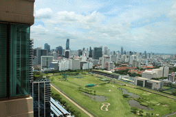 The Royal Bangkok Sports Club golf course, Chulalongkorn University, the MaHaNakhon building, the State Tower and other skyscrapers in the city center, viewed from our room at the Grande Centre Point Hotel Ratchadamri Bangkok
