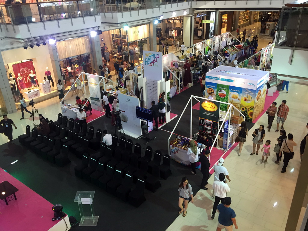 Stands of the World Halal Fest at the Central World shopping mall, viewed from above
