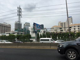 The Chalerm Maha Nakhon Expressway and skyscrapers in the city center, viewed from the taxi